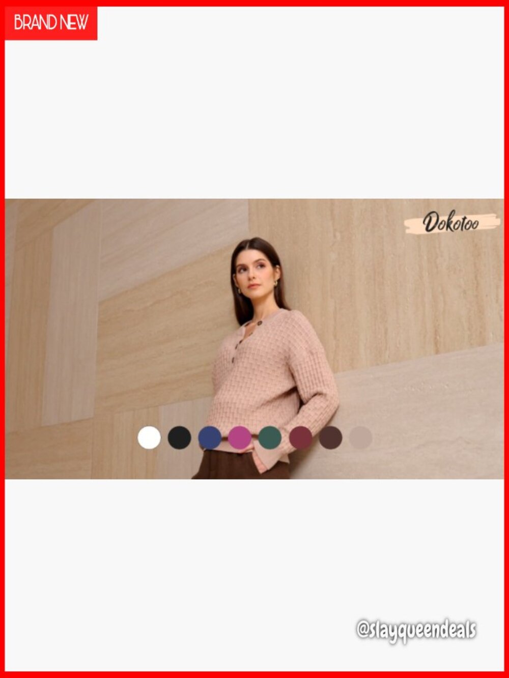 Long Sleeve V-Neck Button Sweater Loose Fit Textured Knit Fall Pullover Top - Picture 6 of 7
